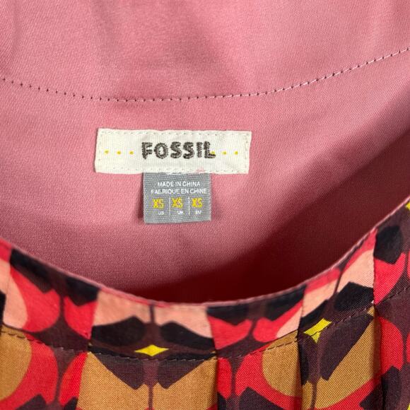 Fossil Silk Print Dress Long Sleeve Shift XS - Picture 4 of 14
